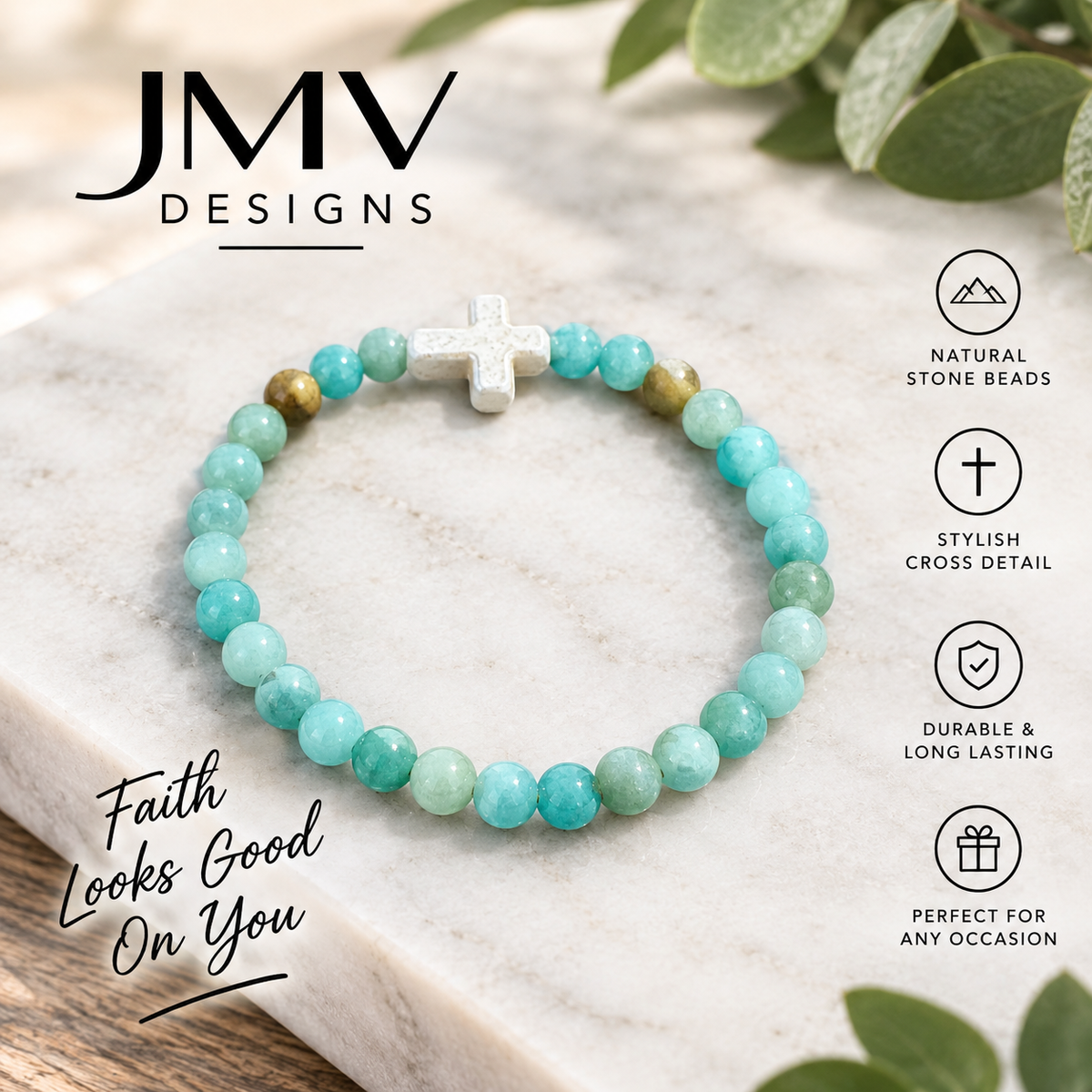 Turquoise Bead Cross Bracelet